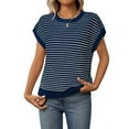 thumbnail image 1 of Women's Striped Vest Pullover Round Neck Cap Sleeve Summer Casual Wear Blue M, 1 of 9