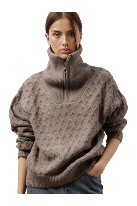 Women'S Sweaters 2025 Fall Winter Quarter Zip Casual Diamond Knit Pullover Coffee S