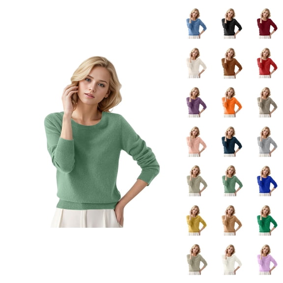 Women'S Sweaters 2026 Fall Winter Fashion Long Sleeve Crewneck Cozy Plain Knitted Sweaters Pullover Top