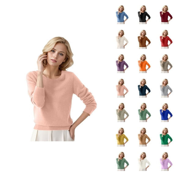 Women'S Sweaters 2026 Fall Winter Fashion Long Sleeve Crewneck Cozy Plain Knitted Sweaters Pullover Top
