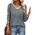 thumbnail image 1 of Women'S Sweaters Casual V-Neck Long Sleeve Sweaters Loose Solid Fall Tops Pullover Sweater Gray XXL, 1 of 7