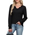 thumbnail image 1 of Women'S Sweaters Casual V-Neck Long Sleeve Sweaters Loose Solid Fall Tops Pullover Sweater Pure Black S, 1 of 7