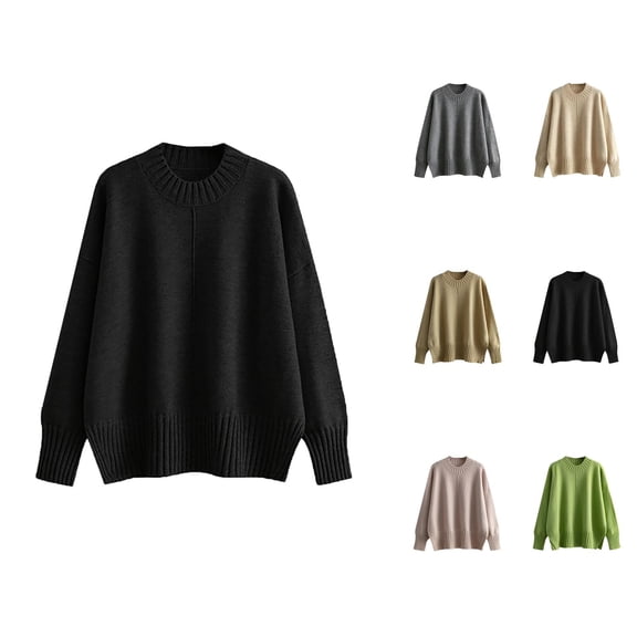 Women'S Sweaters, Fall Sweaters for Women, Crewneck Solid Color Pullover, Long Sleeve Loose Thin Knit for Autumn and Winter Layering