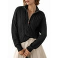 thumbnail image 1 of Women'S Sweaters Fall Winter Quarter Zip Casual Ribbed Cable Knit Pullover Black S, 1 of 7