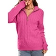 thumbnail image 1 of Women'S Sweaters Fall Winter Quarter Zip Casual Ribbed Cable Knit Pullover Bright Pink XXL, 1 of 8