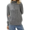 thumbnail image 1 of Women'S Sweaters Fall Winter Quarter Zip Casual Ribbed Cable Knit Pullover Grey One size, 1 of 9