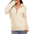 thumbnail image 1 of Women'S Sweaters Fall Winter Quarter Zip Casual Ribbed Cable Knit Pullover Ivory White L, 1 of 9