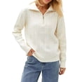 thumbnail image 1 of Women'S Sweaters Fall Winter Quarter Zip Casual Ribbed Cable Knit Pullover White One Size, 1 of 9