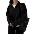 thumbnail image 1 of Women'S Sweaters Fall Winter Quarter Zip Long Sleeves Casual Ribbed Cable Knit Pullover Black One size, 1 of 9