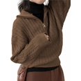 thumbnail image 1 of Women'S Sweaters Fall Winter Quarter Zip Long Sleeves Casual Ribbed Cable Knit Pullover Brown One size, 1 of 7