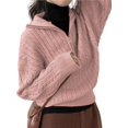 thumbnail image 1 of Women'S Sweaters Fall Winter Quarter Zip Long Sleeves Casual Ribbed Cable Knit Pullover Pink One size, 1 of 8