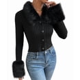 thumbnail image 1 of Women'S Sweaters Faux Fur Button Down Long Sleeve Fuzzy Rib Knit Cardigan Sweater Black S, 1 of 10