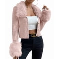 thumbnail image 1 of Women'S Sweaters Faux Fur Button Down Long Sleeve Fuzzy Rib Knit Cardigan Sweater Pink S, 1 of 10