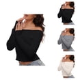 thumbnail image 1 of Women'S Sweaters, Off Shoulder Sweaters for Women, Fall Long Sleeve Ribbed Knit, Fitted Pullover Blouse, 1 of 5