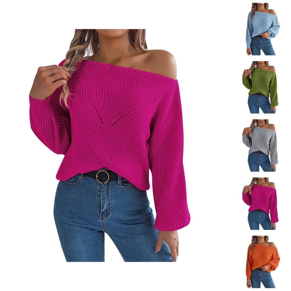 Women'S Sweaters, Off Shoulder Sweaters for Women, Long Sleeve Knit Pullover Top, Spring Fashion 2025 for Going Out and Casual