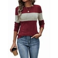 thumbnail image 1 of Women'S Sweaters Trendy Color Block Tops Long Sleeve Shirts Fall Outfits Early Fall Fashion Winter Clothing Wine Red L, 1 of 9