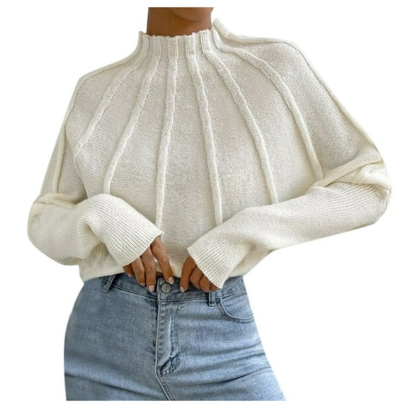 Women'S Sweaters, Turtleneck Sweaters for Women, Solid Knit Pullover with Batwing Sleeve, Long Sleeve Top for Casual and Everyday Use