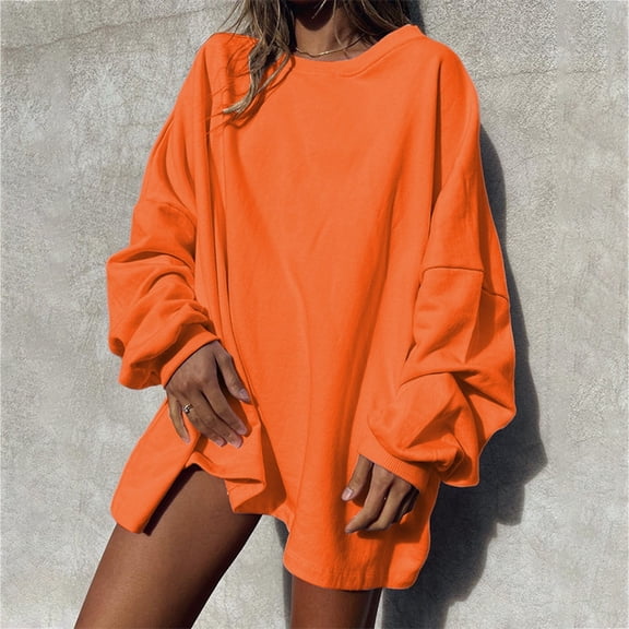 Women’S Sweatshirt Long Sleeve Sweatshirt Pullover Sweatshirt for Women Orange Sweatshirts Fall Womens Clothes Womens Clothing