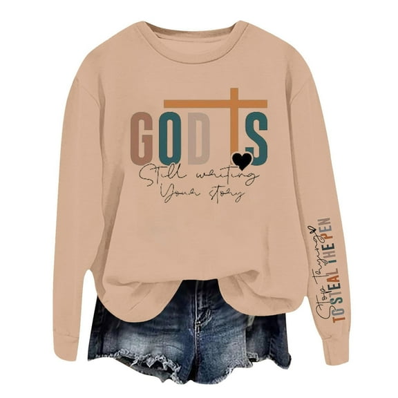 Women'S Sweatshirt Long Sleeve Sweatshirt Pullover Women Khaki Crewneck Winter Clothes Womens Clothing