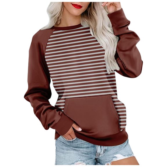 Women'S Sweatshirt Long Sleeve Sweatshirt for Women Pullover for Women Brown Adult Crewneck Sweatshirt Women'S Fall Clothes Workout Wear