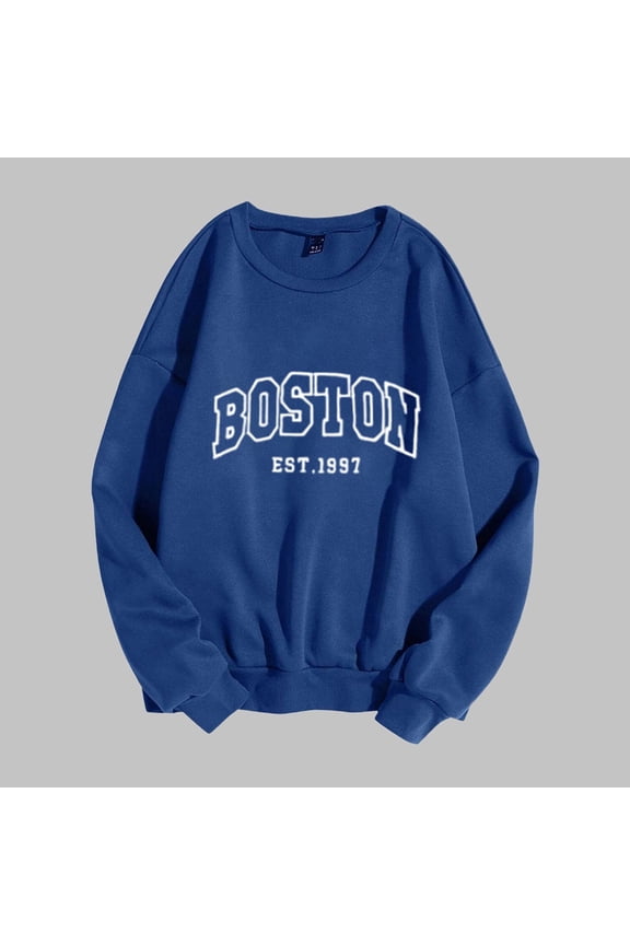 Women'S Sweatshirt Sweat Shirts Women Long Sleeve Women Pullover Sweatshirt Blue Plain Crewneck Sweatshirt Cute Fall Sweatshirts Casual Wear
