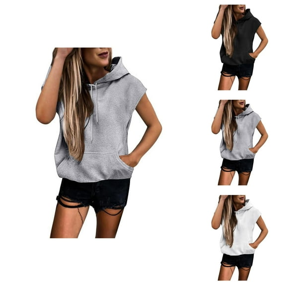 Women'S Sweatshirt Women's Solid Color Sweatshirt Women Plus Size Fashion Solid Hooded Sweatshirt Short Sleeve Loose Blouse Top