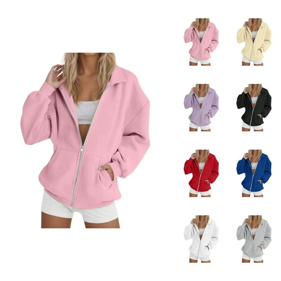 Women'S Sweatshirt Women's Solid Sweatshirt Women's Casual And Fashionable Solid Color Zipper Hoodless Sweatshirt