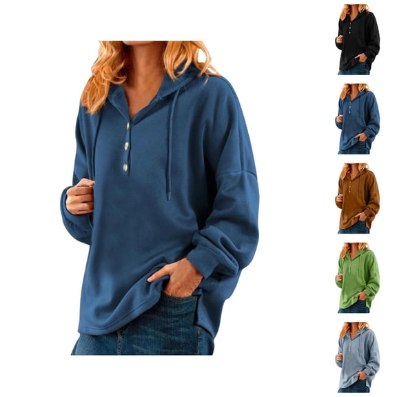 Women'S Sweatshirt Women's Solid Sweatshirt Women's Casual Long Sleeve Solid Color Button Down Pullover Hoodie Sweatshirt Tops Blouse
