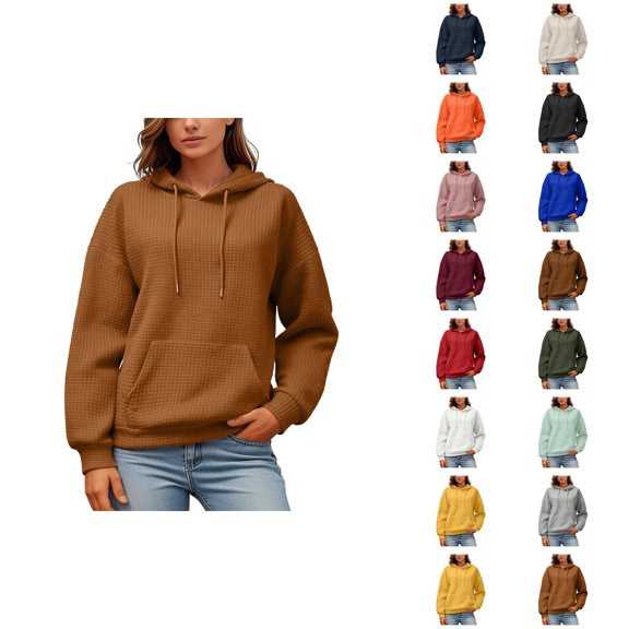 Women'S Sweatshirts Women's Solid Color Sweatshirt Ladies' Fashionable And Casual Solid Color Round Neck Long Sleeved Pocket Sweatshirt And Hoodie