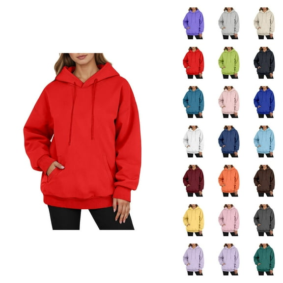 Women'S Sweatshirts Women's Solid Sweatshirt Men's Casual Pullover Hoodie Long Sleeve Comfortable Winter Warm Lined Sweatshirt With Drawstring Pocket For Daily Wear