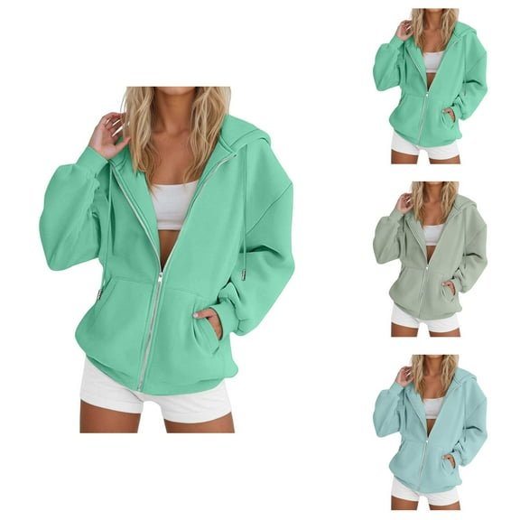 Women'S Sweatshirts Women's Solid Sweatshirt Women's Tree Print Casual Long Sleeved Drawstring Hooded Jacket Zipper Hooded Sweatshirt