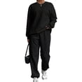 thumbnail image 1 of Women'S Sweatsuit 2 Piece Outfit, Plain Oversized Crewneck Sweatshirt and Sweatpants Set, Pullover Lounge Sets Black XL, 1 of 4