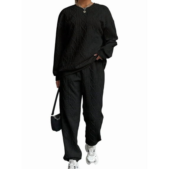 Women'S Sweatsuit 2 Piece Outfit, Plain Oversized Crewneck Sweatshirt and Sweatpants Set, Pullover Lounge Sets