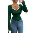 thumbnail image 1 of Women'S Sweetheart Neck Fitted T Shirts Long Bell Sleeve Ribbed Knit Tops Green M, 1 of 7