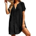 thumbnail image 1 of Women'S Swimsuit Cover Up Shirt V Neck Short Sleeve Bathing Suit Coverups Summer Beach Cover Ups Black S, 1 of 7