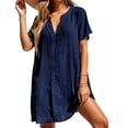 thumbnail image 1 of Women'S Swimsuit Cover Up Shirt V Neck Short Sleeve Bathing Suit Coverups Summer Beach Cover Ups Navy Blue M, 1 of 7