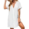 thumbnail image 1 of Women's V Neck Short Sleeve Swimsuit Cover Up for Summer Beach White S, 1 of 5