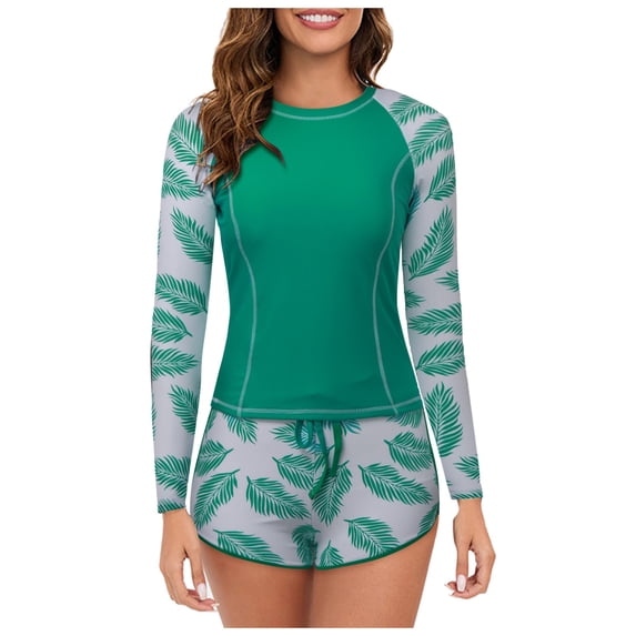 Women'S Swimwear 2 Piece Long Sleeve Rash Guard Upf 50+ Beach Outifts,K,S