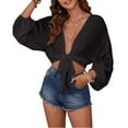 thumbnail image 1 of Women'S Swimwear Cover Ups Tops Tunic Self-Tie Swimsuit Bikini Bathing Suit Long Sleeve Soft Beach Shirt for Women Black M, 1 of 8