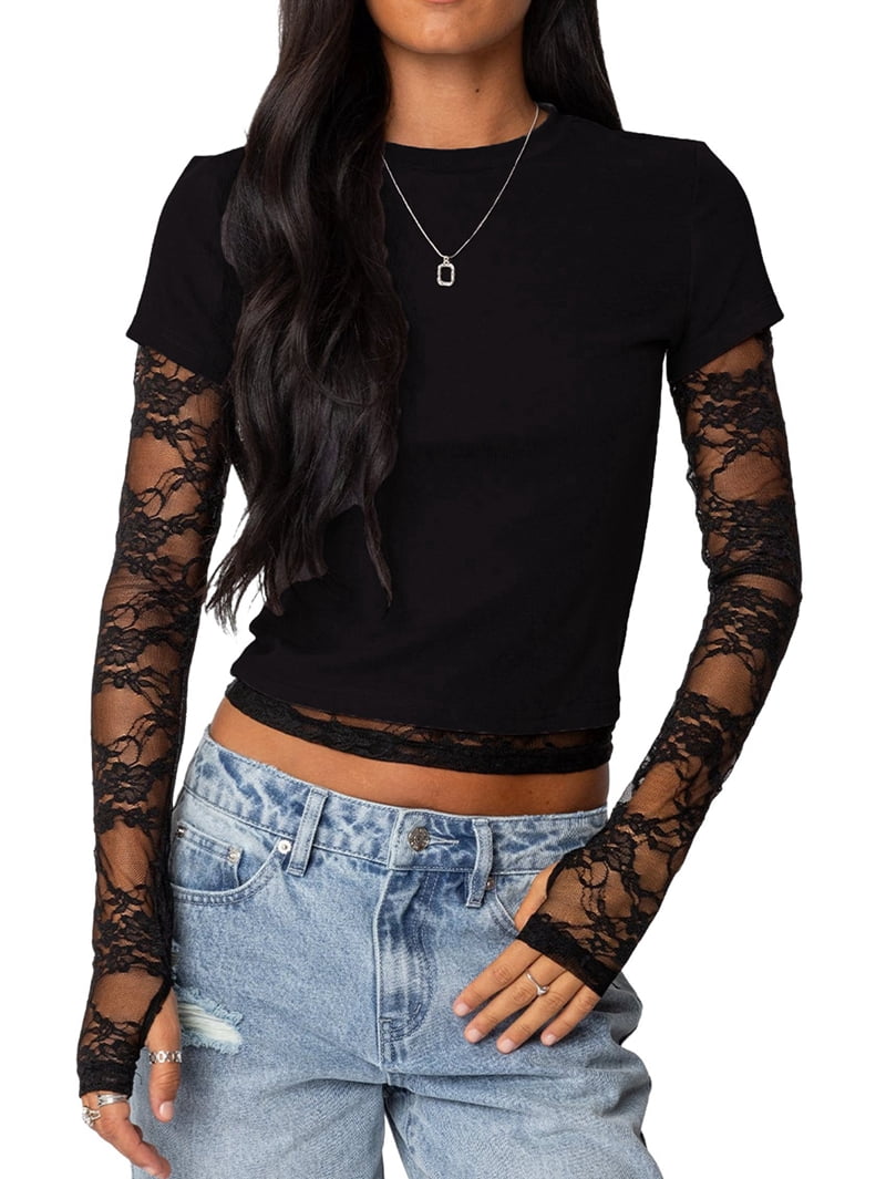 Black Lace Panel Top