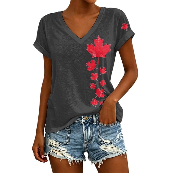 Women'S T Shirts Day Graphic Short Sleeve Canadian National Travel Workout Shirts Women Size L