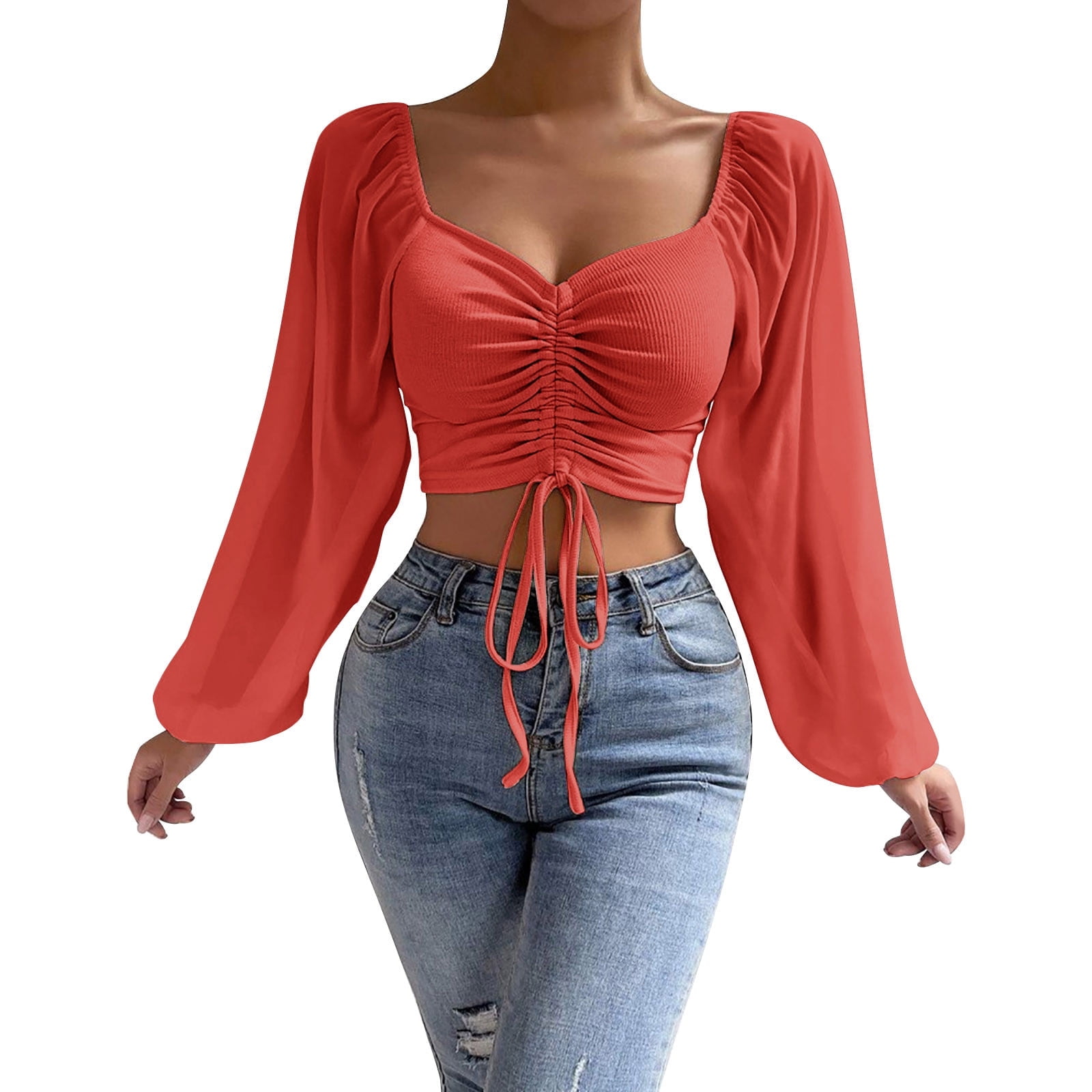 Tshirts For Women Summer Trendy Plunge Solid Color