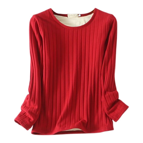 Women'S T-Shirts Long Sleeve Thermal Shirt Soft Layered Base Layer Top for Winter Warm Comfort Fit Red M