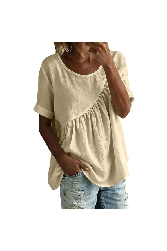 Women'S T Shirts Solid Color Crew Neck Short Sleeve Wrinkle-Resistant Pull-On Beige 2026