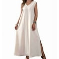 thumbnail image 1 of Women'S Tank Maxi Dress A-Line V-Neck Sleeveless Solid Color Loose Casual Long Beach Dresses Coverups Apricot Color XXL, 1 of 9