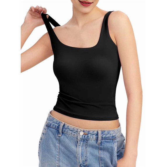 Women'S Tank Top Fitted Square Neck Casual Basic Summer Tank Sleeveless Tops Black XXL