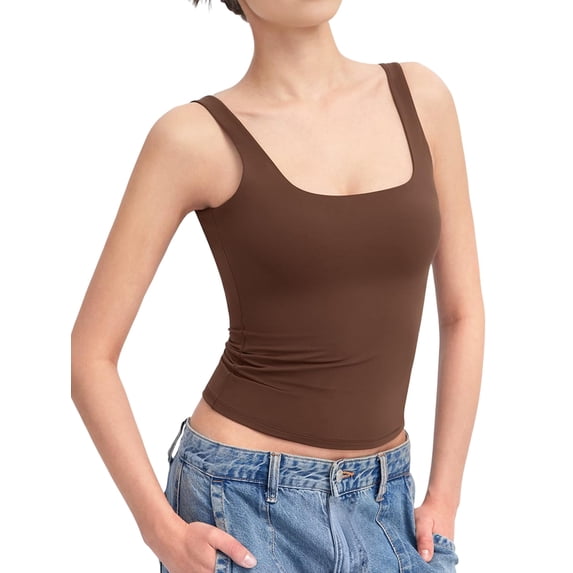 Women'S Tank Top Fitted Square Neck Casual Basic Summer Tank Sleeveless Tops Brown XXL