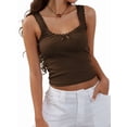 thumbnail image 1 of Women'S Tank Tops Cute Slim Fitted Ribbed Knit Lace Camisole Top Summer Square Neck Sleeveless Going Coffee S, 1 of 9