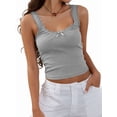 thumbnail image 1 of Prettady Women'S Tank Tops Cute Slim Fitted Ribbed Knit Lace Camisole Top Summer Square Neck Sleeveless Going Flower Ash XS, 1 of 8