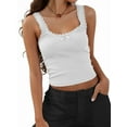 thumbnail image 1 of Prettady Women'S Tank Tops Cute Slim Fitted Ribbed Knit Lace Camisole Top Summer Square Neck Sleeveless Going White XS, 1 of 7